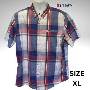 Chaps Men’s XL Blue & Red Plaid Short Sleeve Shirt